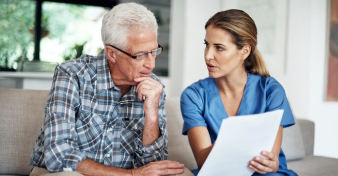 A nurse asks an older man elder nurse assessment questions