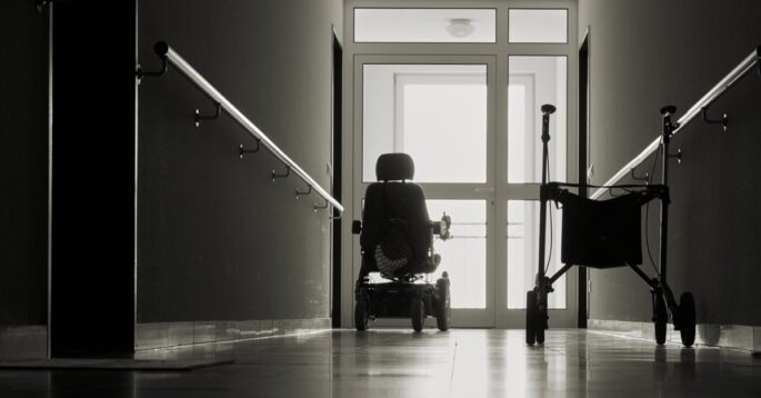 An empty nursing home hallway