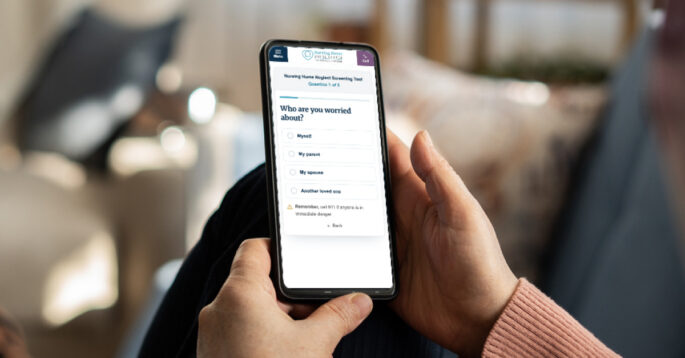 Nursing home neglect warning signs quiz on a smart phone.